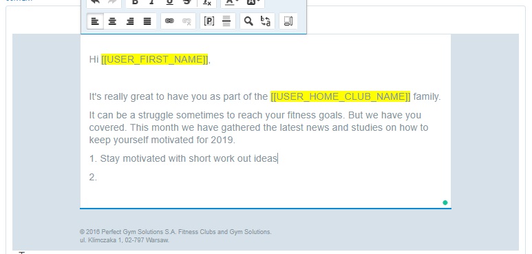 Using tags in fitness emails
